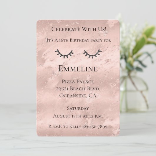 Invitation Marbre rose vif Parties scintillant noire brillant (Debout devant)