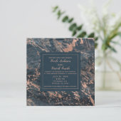 Invitation Marbre Rustique Bleu Brumeux et Rose Gold Rose Gla (Debout devant)