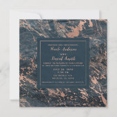 Invitation Marbre Rustique Bleu Brumeux et Rose Gold Rose Gla (Devant)