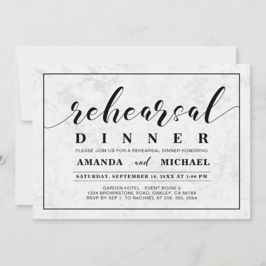 Invitation Marbre | Simple Dîner de Répétition de Mariage Mod (Devant)
