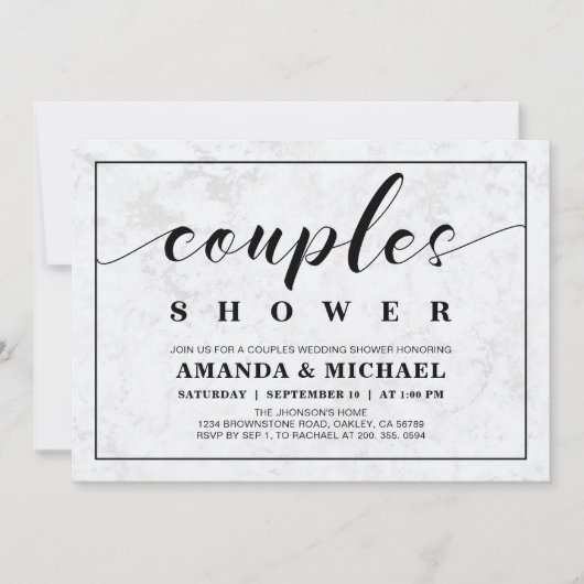 Invitation Marbre | Simple Mariage Moderne des Couples Shower (Devant)