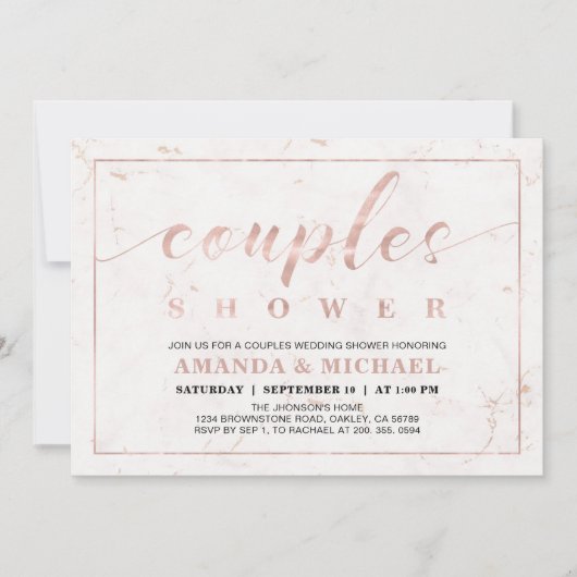 Invitation Marbre | Simple Mariage Moderne des couples Shower (Devant)
