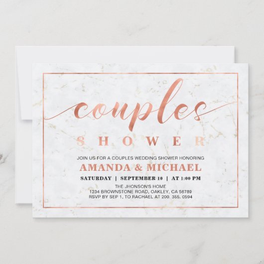 Invitation Marbre | Simple moderne Wedding shower Couples (Devant)