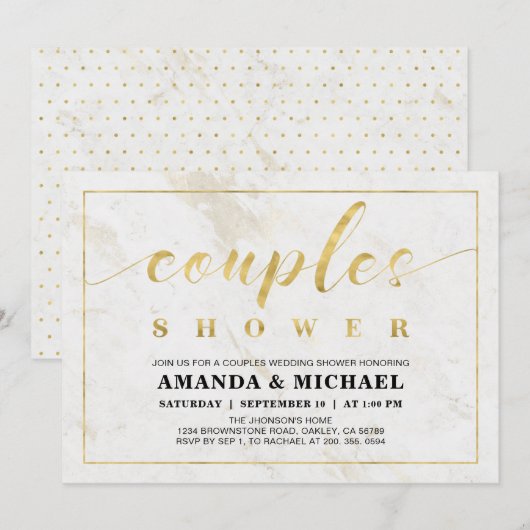 Invitation Marbre | Simple moderne Wedding shower Couples (Devant / Derrière)