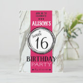 Invitation Marbre tendance rose fuchsia adolescent doux 16 ca (Debout devant)