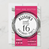 Invitation Marbre tendance rose fuchsia adolescent doux 16 ca (Dos)