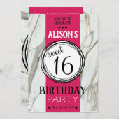 Invitation Marbre tendance rose fuchsia adolescent doux 16 ca (Devant / Derrière)