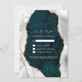 Invitation Marbre turquoise, Blanc & Or Agate Wedding RSVP (Devant)