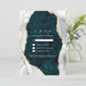 Invitation Marbre turquoise, Blanc & Or Agate Wedding RSVP (Debout devant)