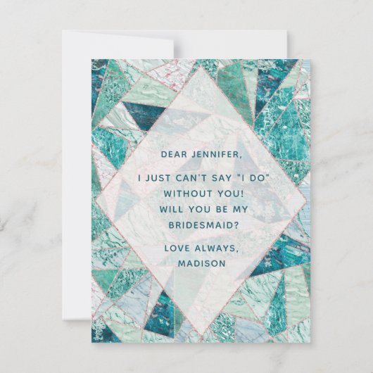 Invitation Marbre turquoise En Mosaïque Serez-Vous Ma Servant (Dos)