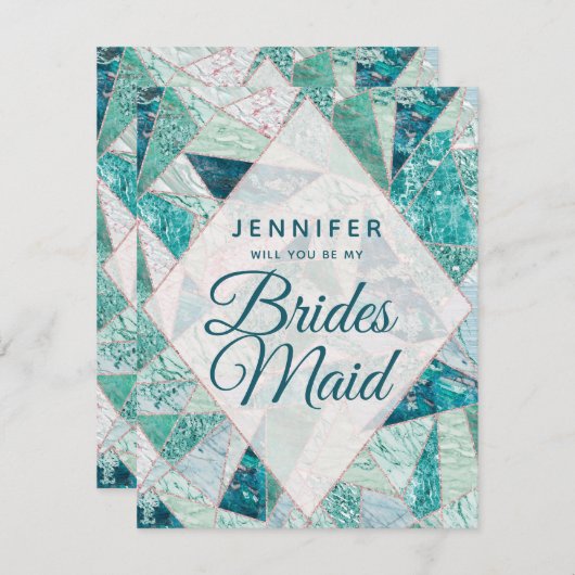 Invitation Marbre turquoise En Mosaïque Serez-Vous Ma Servant (Devant / Derrière)