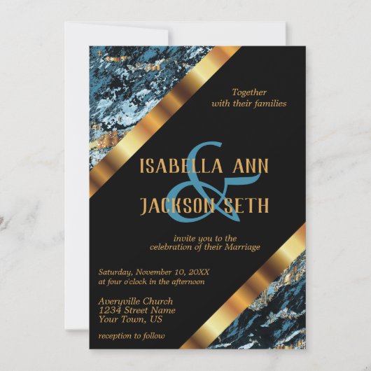 Invitation Marbre turquoise et or (Devant)