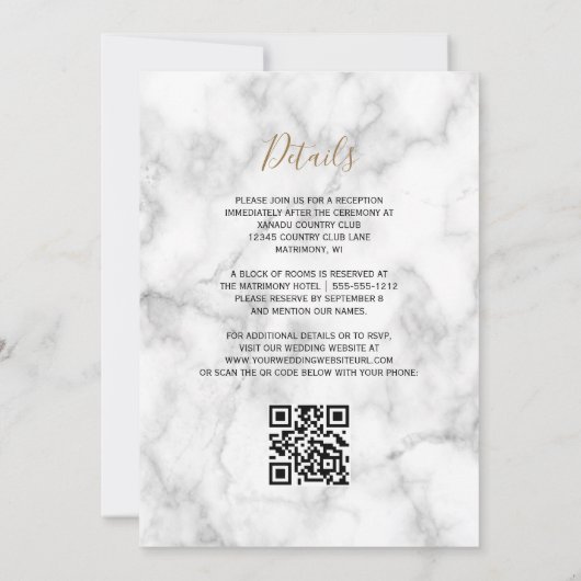 Invitation Marbre Turquoise or Agate QR Code Mariage (Dos)