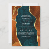 Invitation Marbre turquoise, Orange Brûlé & Or Agate (Devant)