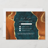 Invitation Marbre turquoise, Orange Brûlé & Or Agate RSVP (Devant)