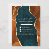 Invitation Marbre turquoise, Orange Brûlé & Or Agate RSVP (Devant)