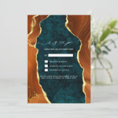 Invitation Marbre turquoise, Orange Brûlé & Or Agate RSVP (Debout devant)