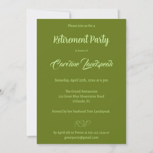Invitation Marbre vert chic et or joyeuse retraite (Dos)