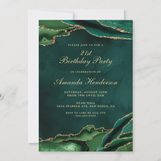 Invitation Marbre Vert Émeraude et Agate Dorée (Devant)