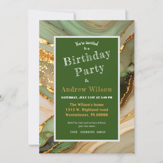 Invitation Marbre Vert Et Or (Devant)