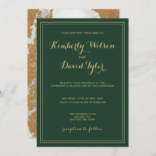 Invitation Marbre vert et or Mariage