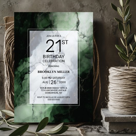 Invitation Marbre vert fête du 21e anniversaire
