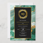 Invitation Marbre vert Gold Laurel Crest & Black Frame (Devant)