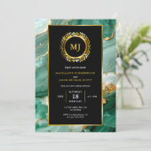 Invitation Marbre vert Gold Laurel Crest & Black Frame (Debout devant)