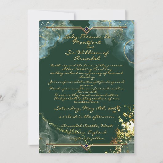 Invitation Marbre vert or romantique Imaginaire2 Mariage (Devant)