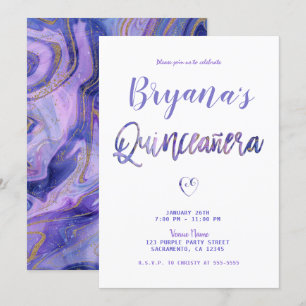 Invitation Marbre Violet Blanc Or Chic Glam 15 Quinceañera