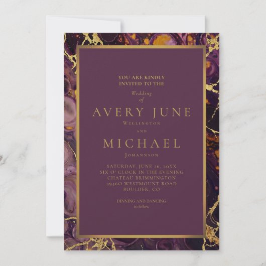 Invitation Marbre Violet Luxueux Prune (Devant)