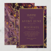 Invitation Marbre Violet Luxueux Prune (Devant / Derrière)