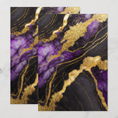 Invitation Marbre Violet Noir avec Or (Devant / Derrière)