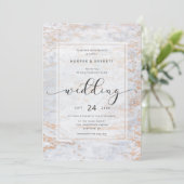 Invitation Marbres modernes en bleu Dusty avec Mariage en cui (Debout devant)