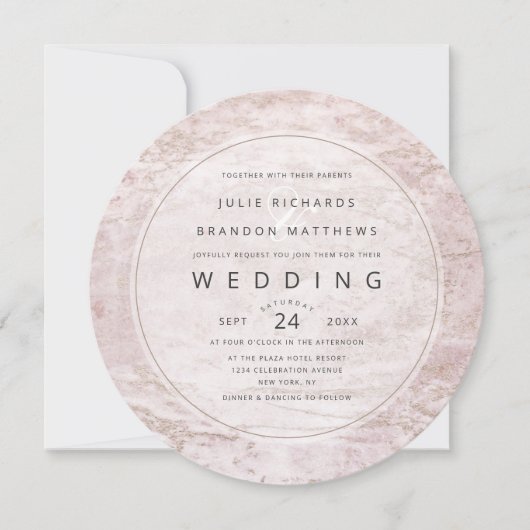 Invitation Marbres modernes en Mauve Rose Gold Cercle Mariage (Devant)