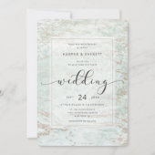 Invitation Marbres modernes en Mint avec Mariage or Rose (Devant)