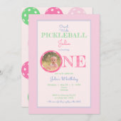 Invitation Marche à pied Pickleball Thème Monnaie rose 1er an (Devant / Derrière)