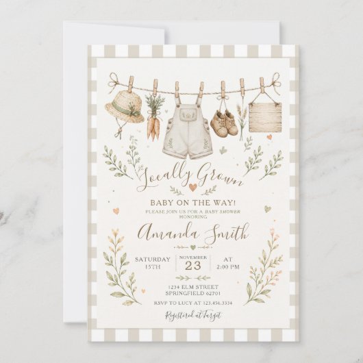 Invitation Marché Boho Bébé Né Local Gingham Shower Bébé (Devant)