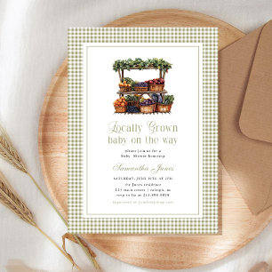 Invitation Marché de fermier gingham de bébé fait local