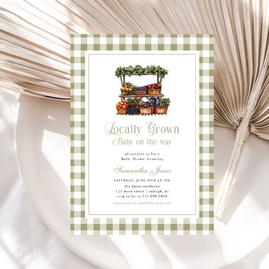 Invitation Marché de fermier gingham de bébé local
