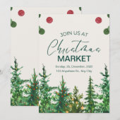 Invitation Marché de Noël Vert Beige (Devant / Derrière)