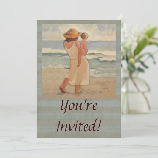Invitation Marche de plage avec mère et bébé (Debout devant)