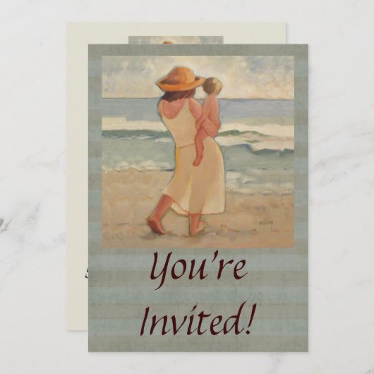 Invitation Marche de plage avec mère et bébé (Devant / Derrière)
