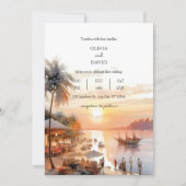 Invitation Marché De Village Côtier Au Sunset Mariage (Devant)