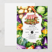 Invitation Marché des Légumes simples Farmers Anniversaire (Devant / Derrière)