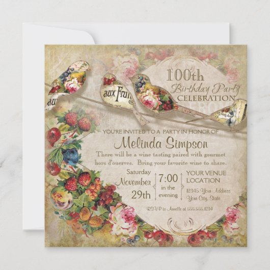 Invitation Marché français Moderne Vintage Oiseaux Fête d'ann (Devant)