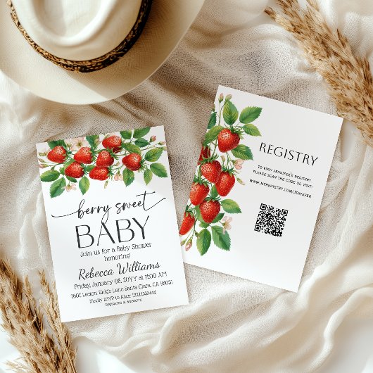 Invitation Marché Rustique Fête de Bébé aux Fraises Sucrée