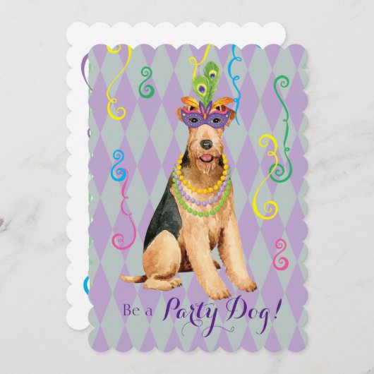 Invitation Mardi Gras Airedale Terrier (Devant / Derrière)