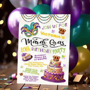 Invitation Mardi Gras Anniversaire Pajama Party