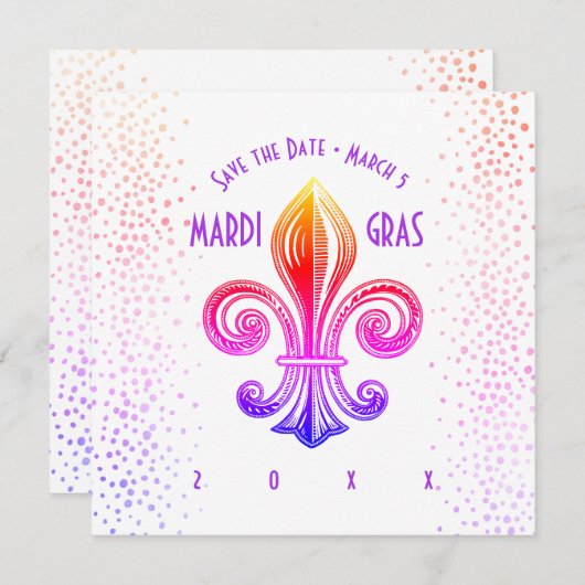 Invitation Mardi Gras Arc En Ciel Fleur De Lis (Devant / Derrière)